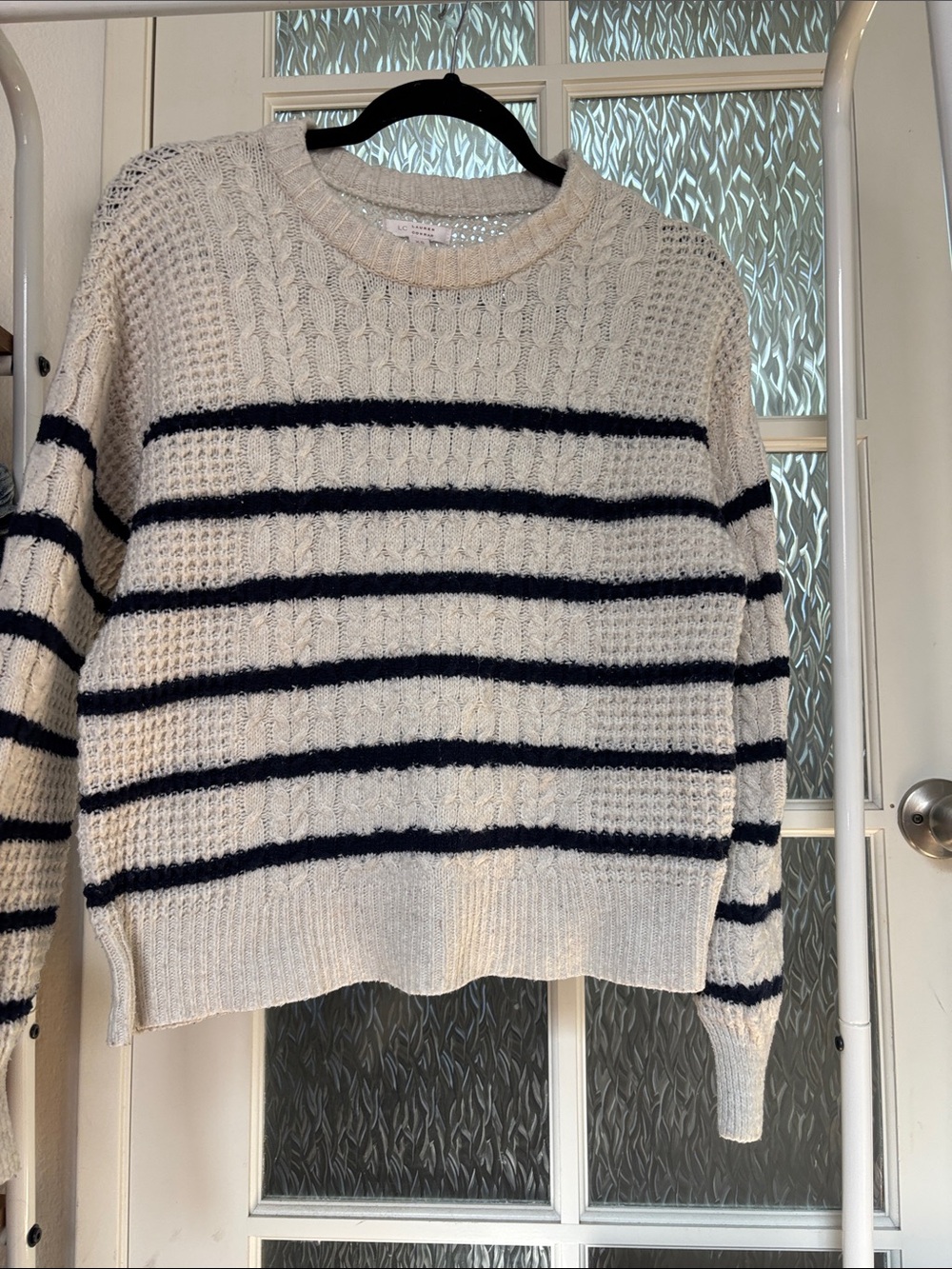 LC Lauren Conrad Ivory Sweater with Navy Stripes